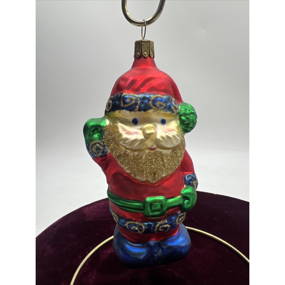 VTG Christborn Waving Santa Blown Glass Christmas Ornament 5.25"T 3"W 2"D
